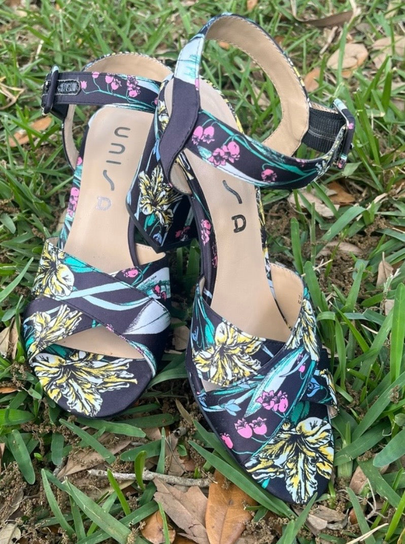 UNISA Floral Open Toe Strappy Heels