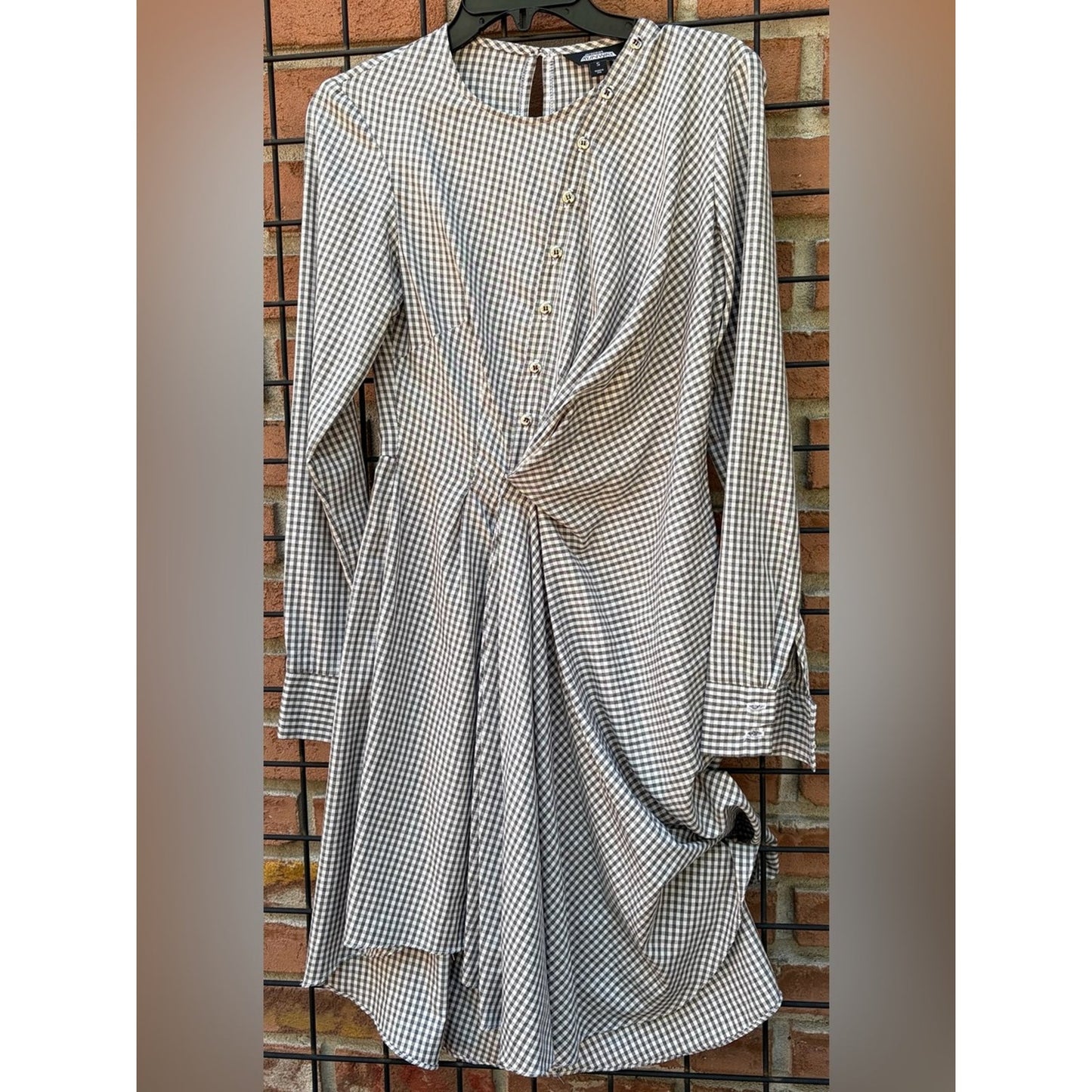 project RUNWAY Black and White Gingham Twist-Front Long Sleeve Dress