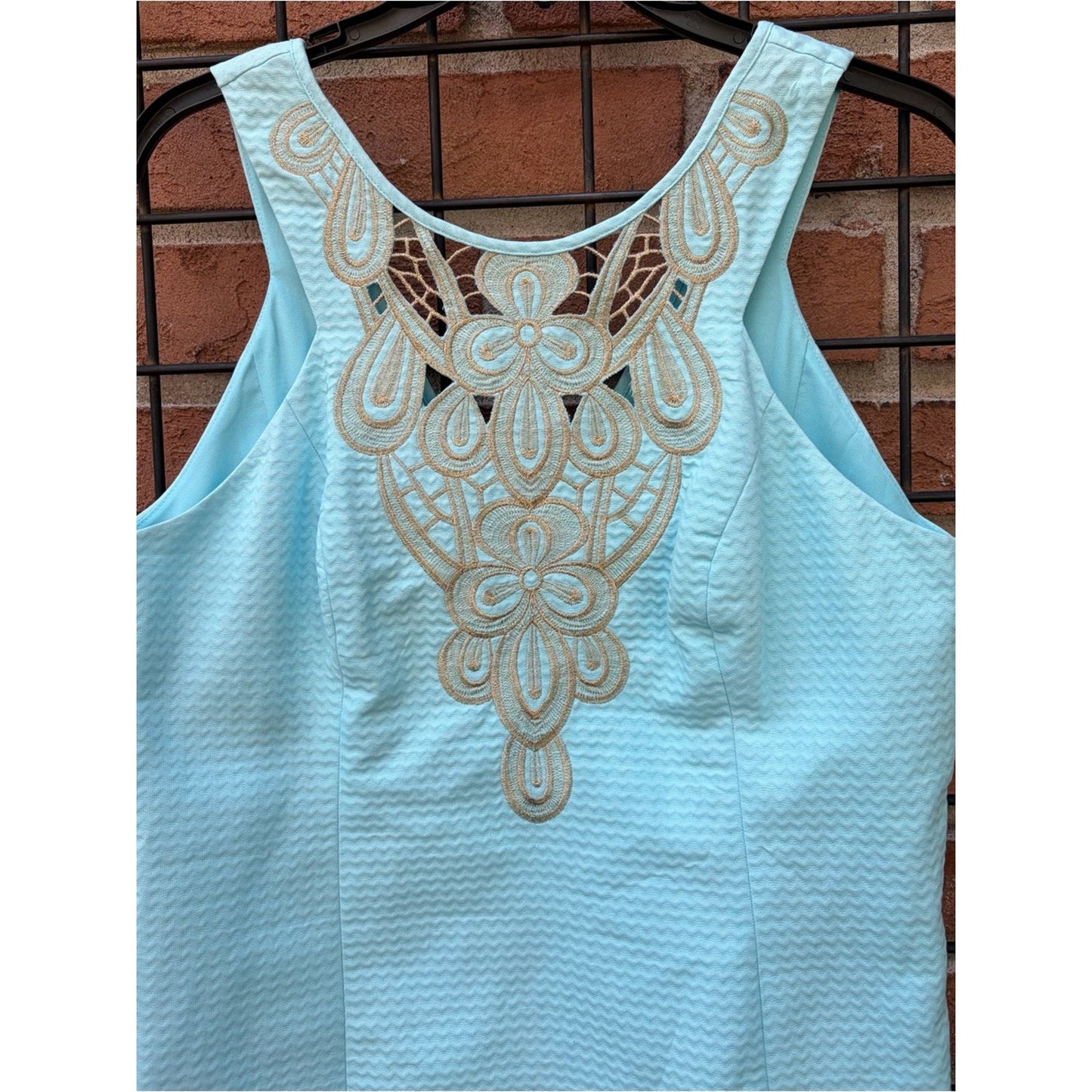 Lilly Pulitzer Light Blue Sleeveless Dress with Gold Embroidered Yoke