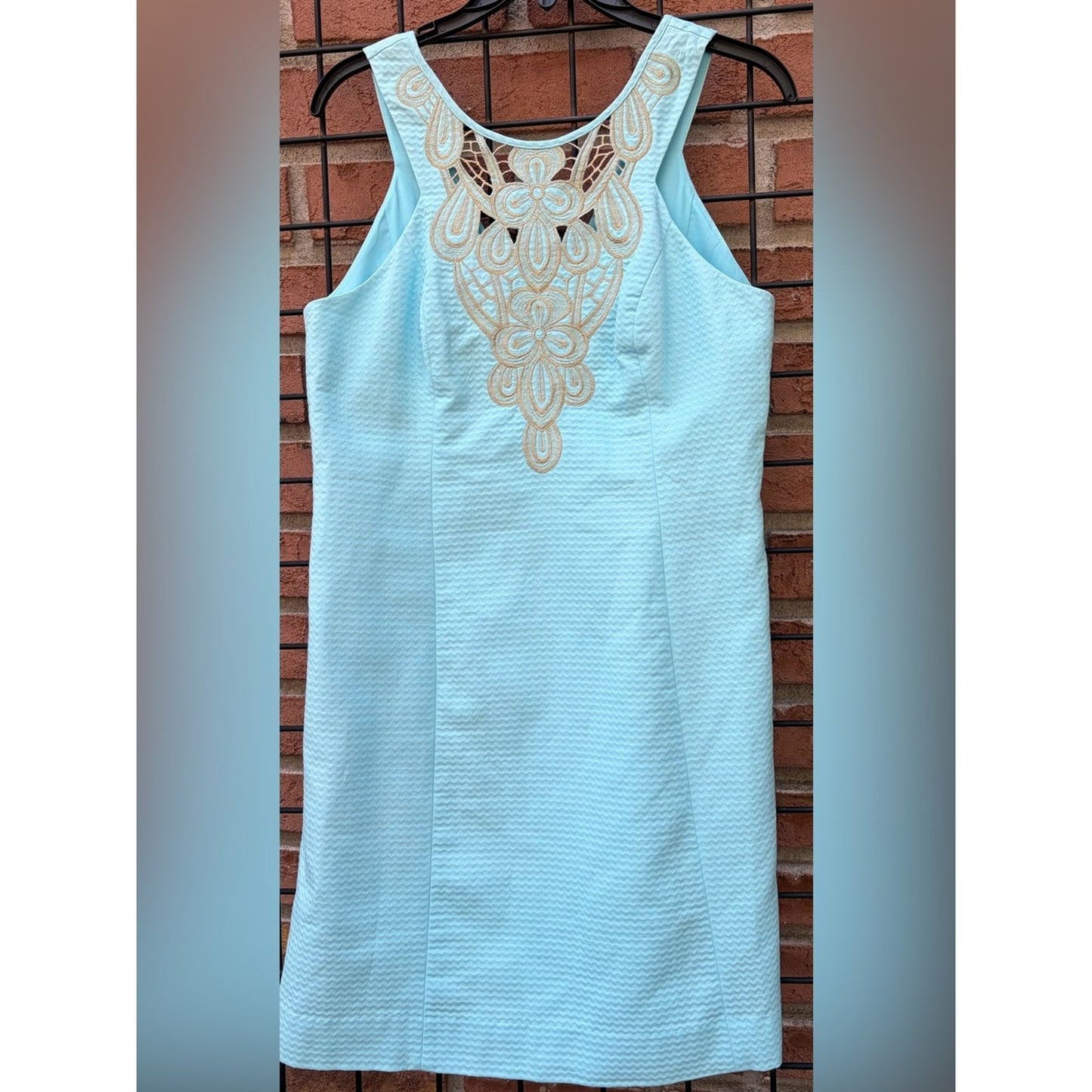 Lilly Pulitzer Light Blue Sleeveless Dress with Gold Embroidered Yoke