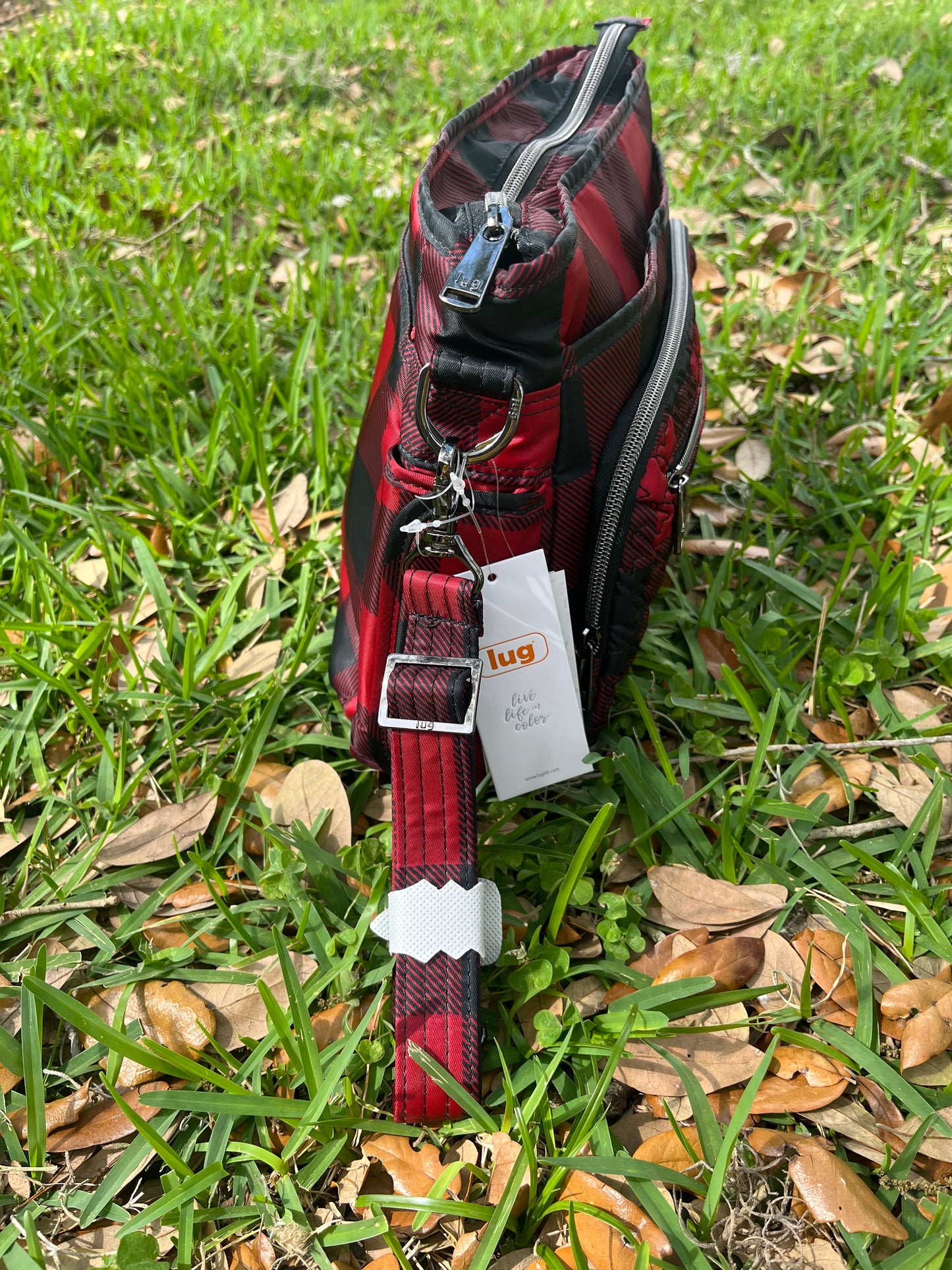 Lug Red and Black Buffalo Checkered Shoulder Purse with Adjustable Straps