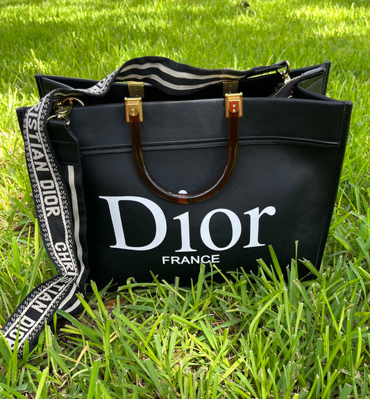 Black and White Dior Tote with Removable Strap