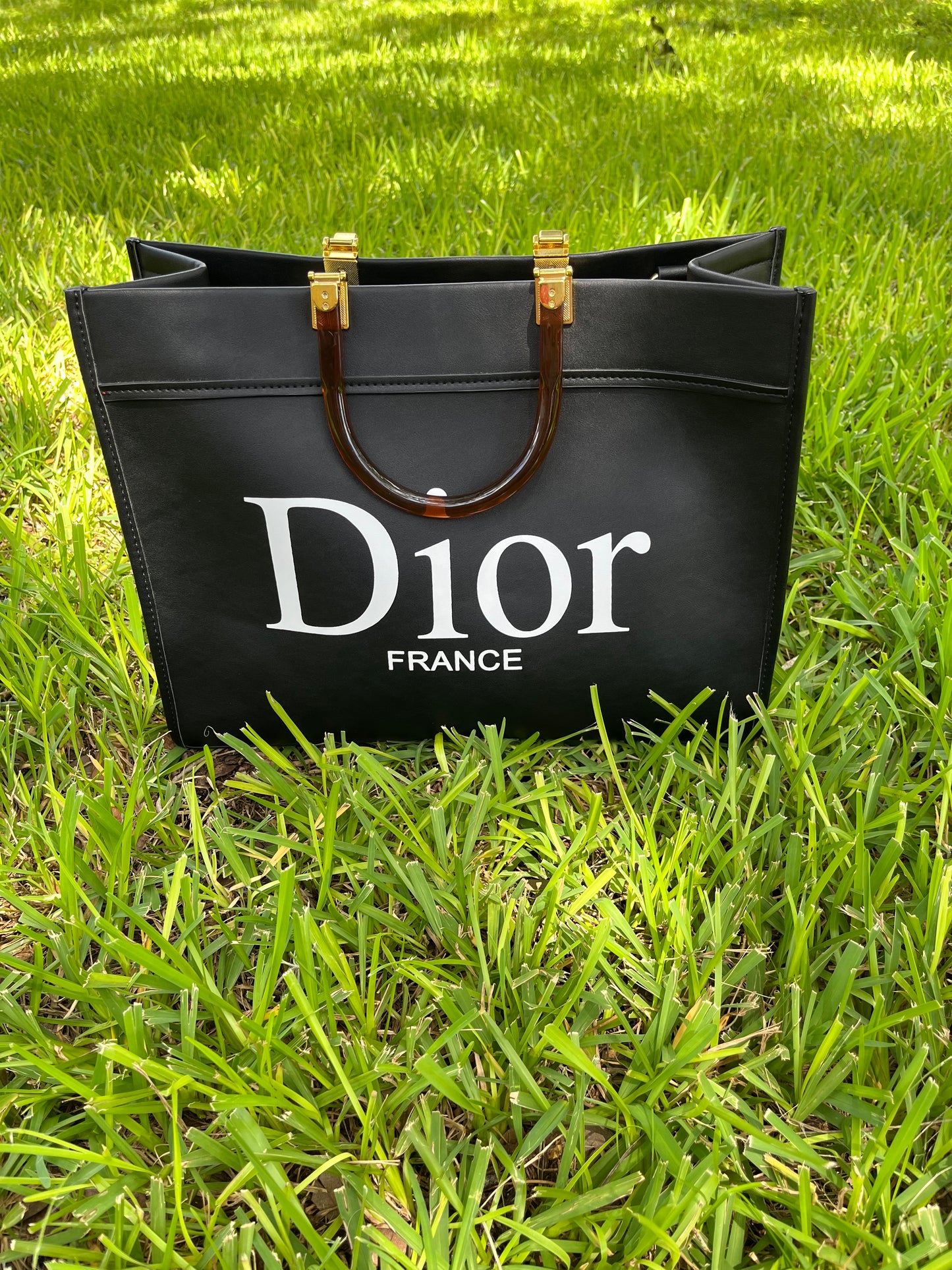 Black and White Dior Tote with Removable Strap