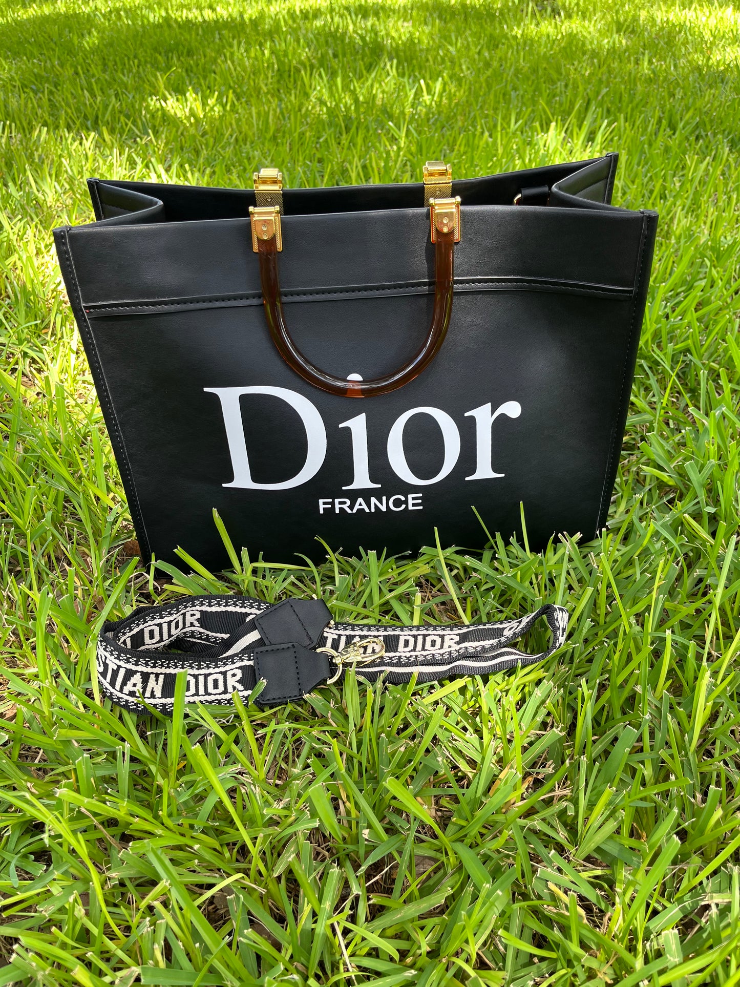 Black and White Dior Tote with Removable Strap