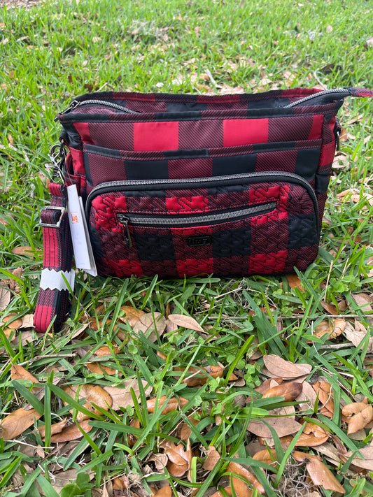 Lug Red and Black Buffalo Checkered Shoulder Purse with Adjustable Straps