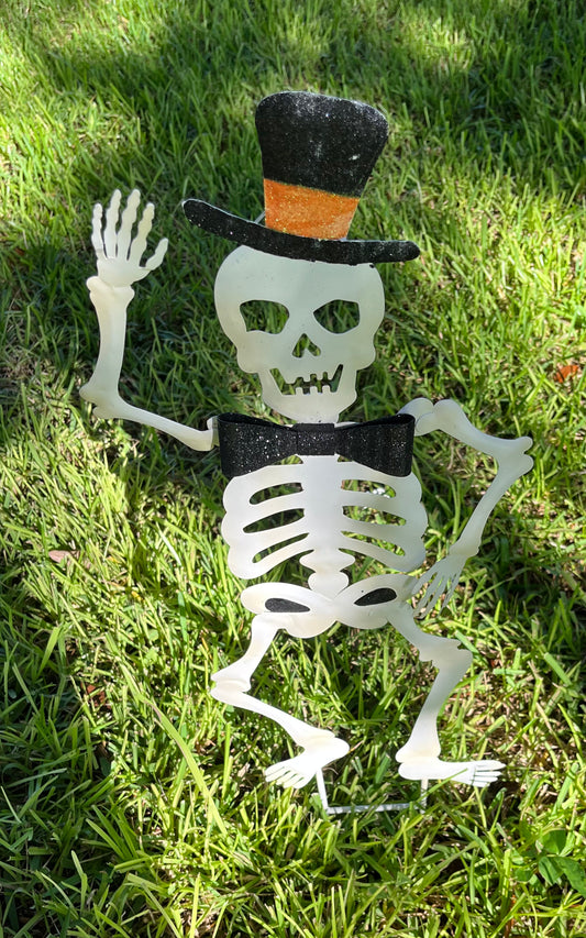 Skeleton Yard Stake Orange Top Hat