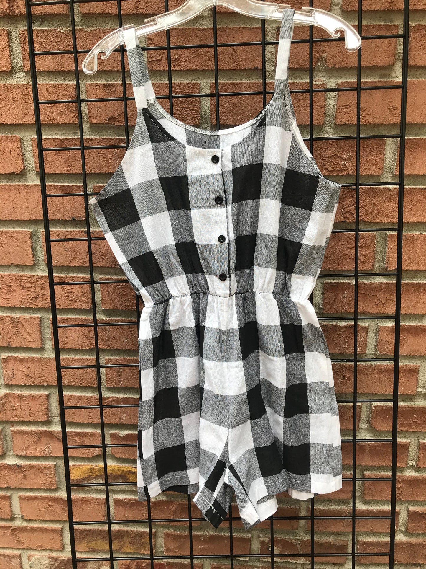 Black and White Buffalo Plaid Romper