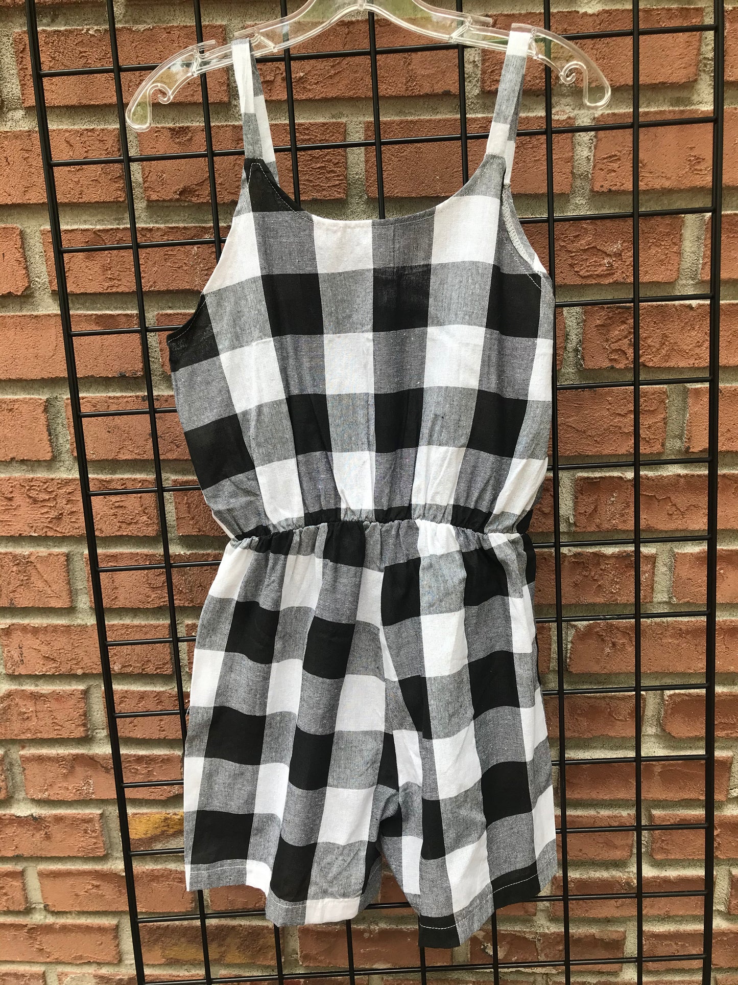 Black and White Buffalo Plaid Romper