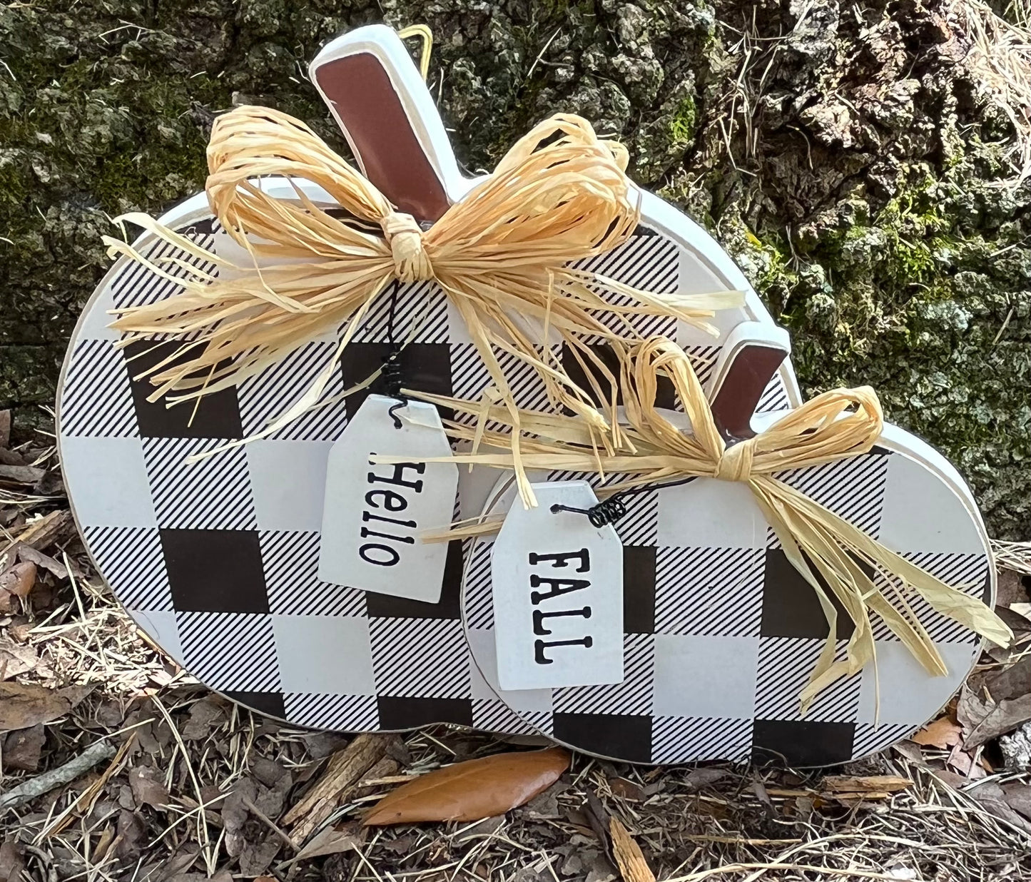 Black and White Buffalo Plaid Wood Pumpkins