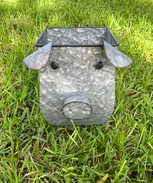 Large Metal Pig Planter