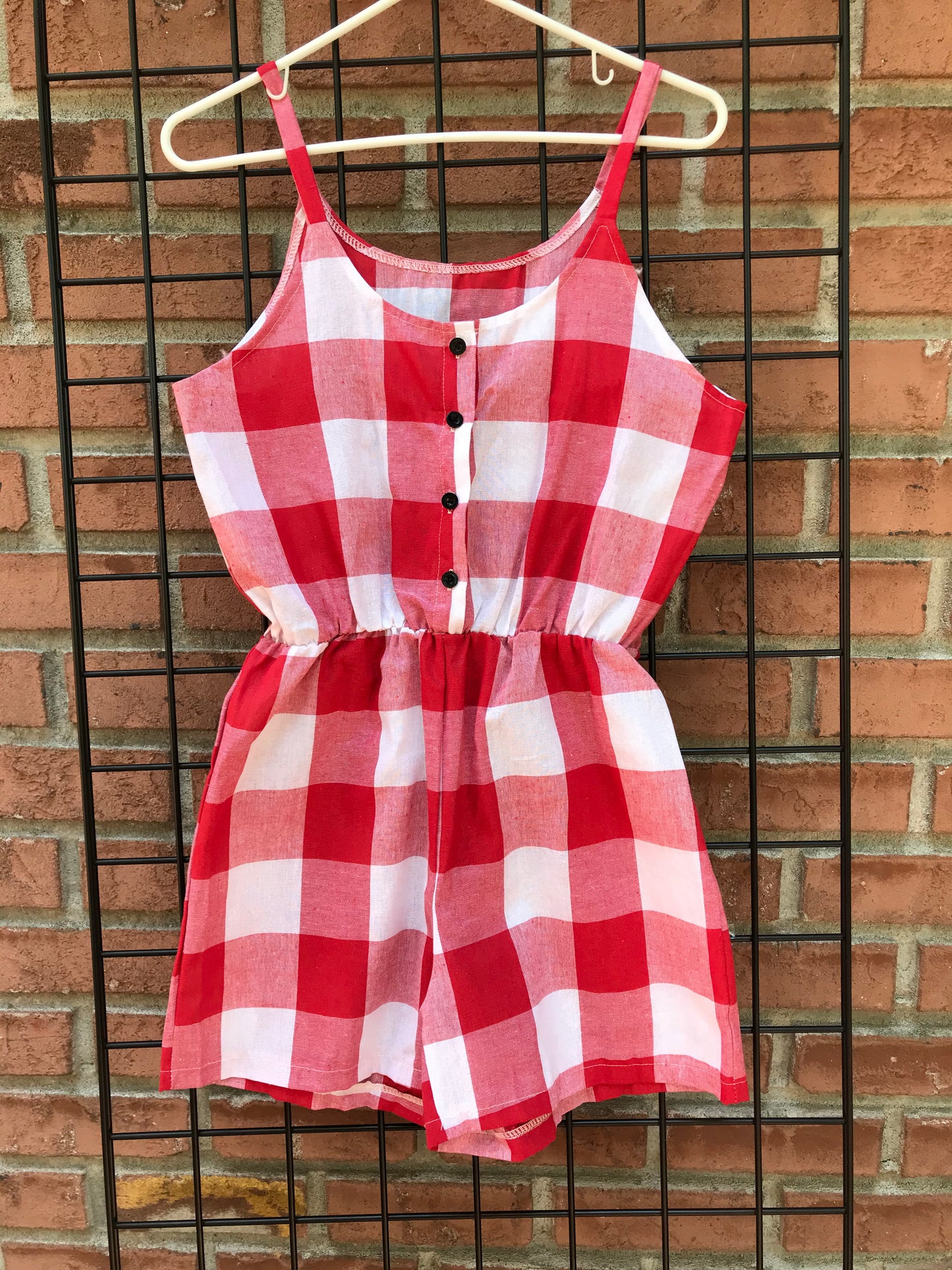 Red and White Buffalo Plaid Romper