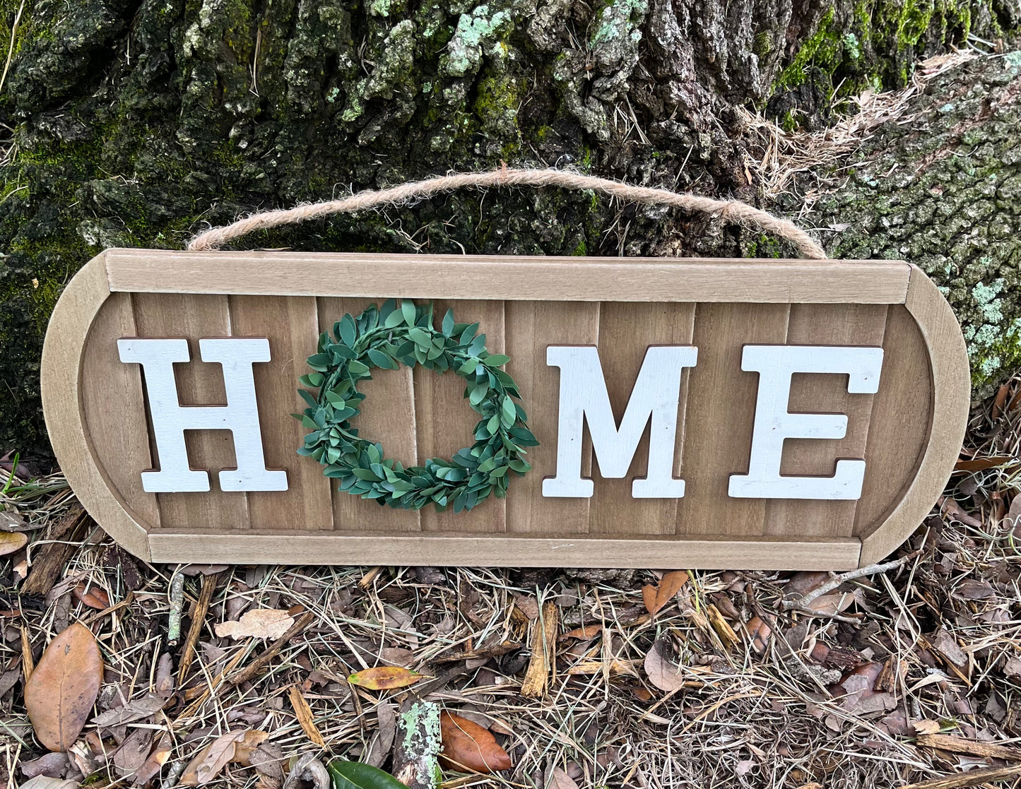 Wood Home Sign with Greenery